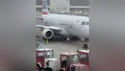 Catering van hits aircraft at Logan