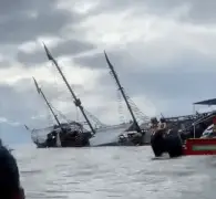 Moment iconic replica of Christopher Columbus ship sinks off coast of Mexican resort town